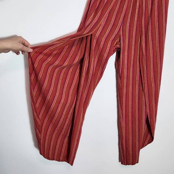 Drew Red and Pink Stripe Linen Boho Strapless Jumpsuit with Slit Legs Size Small - Picture 6 of 9